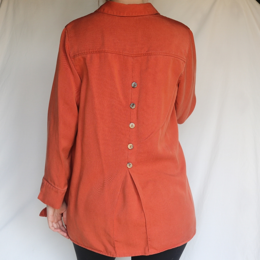 Rust Orange Button Up Tunic Blouse - image 2